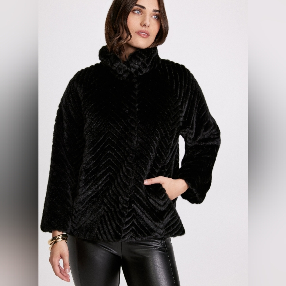 Bernardo Black Faux Fur Jacket